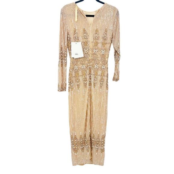 Mac Duggal 5576 Bead & Sequin Long Sleeve Sheath Gown Peach Size 4 NWT - Picture 5 of 16